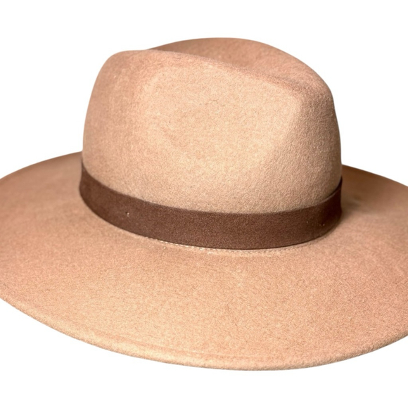 Free People Beaumont Suede Band Felt Fedora Hat One Size Beige Brown - Picture 9 of 11